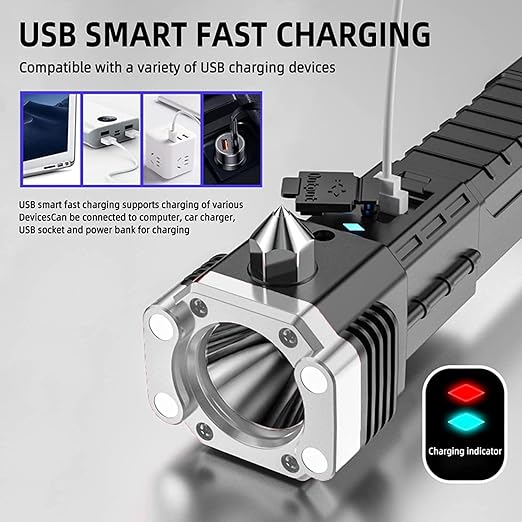Rechargeable Torch Flashlight,Long Distance Beam Range Car Rescue Torch