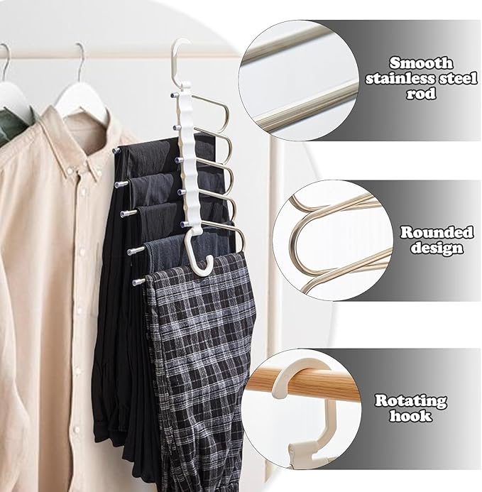 Hanger-5 In 1 Stainless Steel Multifunction Retractable Pants Rack Trouser Hanger(Pack of 2)